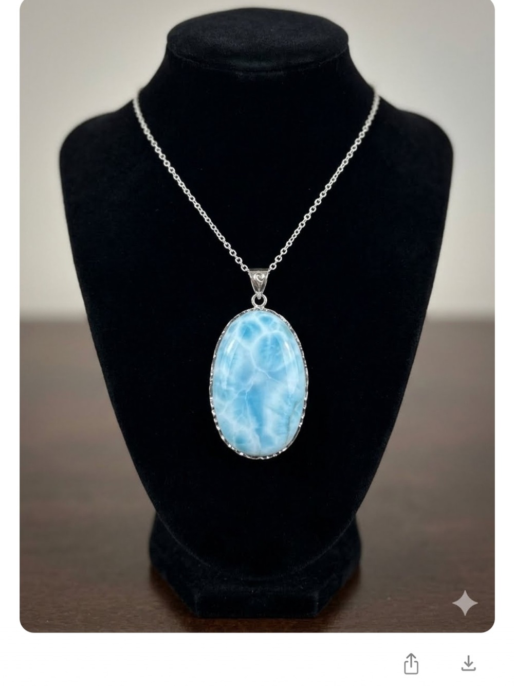 Sterling Silver Larimar Oval Pendant Necklace - Blue HQ